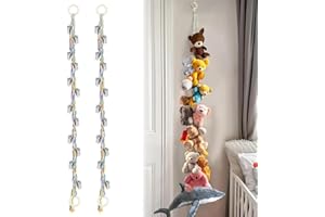 DEANKEJI 2-Piece set toy Hammock for Stuffed Animals, 2 Meters Stuffed Animal Storage, Plushie net with Wooden Rings, Colorful Toy Hammock with 40 Clips, for Storing Toys, Photo