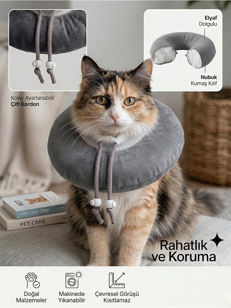 Patiderm Elizabeth Yakalık Yumuşak Ayarlanabilir Kedi Köpek Koruyucu Boyunluk, Gri, L Beden