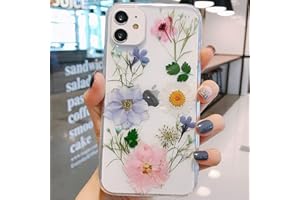Tybiky Carcasa para iPhone 12 Pro, diseño de flores reales para iPhone 12 Pro, color morado, blanco, rosa y hierba