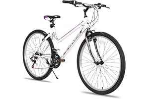 HH HILAND HILAND 24/26 Inch Mountain Bike, 21 Speed Mountain Bicycle with V-brakes, MTB for Youth Adult Men Women, White/Green