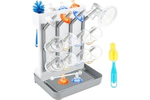 Kuvarix Égouttoir Biberon Bebe, Égouttoir Vertical pour Biberons avec Tapis de Drainage, Séchoir à biberons Peu Encombrant pour biberons, tétines, Accessoires pour bébés(Gris)