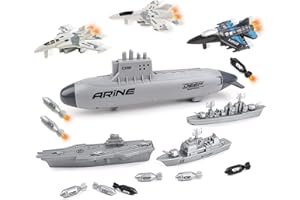 deAO Army Toys, Aircraft Carrier Toy Military Submarine Naval Ship Play Set with Planes Army Toy Battleship for Kids Boys Girls