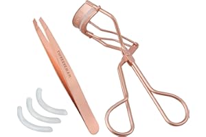 TWEEZERMAN Set sopracciglia e ciglia, set regalo con piegaciglia e pinzette, cuscinetti in silicone, oro rosa