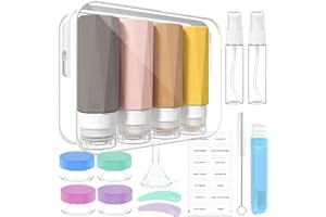 NICEKOOL 100mlX4 Flacons de Voyage, Bouteille de Voyage Étanches Silicone, Anti-Fuite, sans BPA, 17 Pièces Ensemble Flacons Voyage Aéroport pour Shampooing Lotion, Contenant Cosmétique Liquide, Rayures