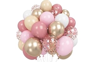 Froova Dusty Pink Palloons 12 Inch Blush Light Pink Beige Nude Apricot Champagne Gold Metallic Latex Party Balloon Rose Gold Confetti Balloons for Women Boho Birthday Baby Bridal Shower Party Decor