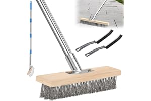 NCOALE Drahtbesen zur Moosentfernung mit Stiel, Stahlbesen mit abnehmbarem 165 cm Stiel Robust Stahldrahtbesen für Entfernen von Unkraut Moos Algen und Hartnäckigen