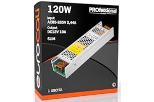 Eurocali 1x Alimentatore per Strisce LED e dispositivi vari per Uso Interno potenza di 120 Watt in 220V out 12V in Metallo