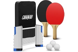 ZENO Portable Table Tennis Set | Ping Pong Set | 2 Premium Table Tennis Bats, All-in-One Kit with Retractable Table Tennis Net, 3 Ping Pong Balls & Storage Case | Great Gift Idea | Indoor/Outdoor Game