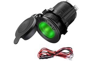 Cigarette Lighter Socket(LED Green) Car Marine Motorcycle ATV RV Lighter Socket Power Outlet Socket Receptacle 12V Waterproof Plug by ZHSMS