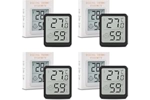 Wepai Lot Thermometre Interieur Maison, LCD Mini Digital Thermomètre avec Hygromètre, Mesure de Précision Murale pour Chambre Bébé, Culture et Cave, Noir,Lot de 4