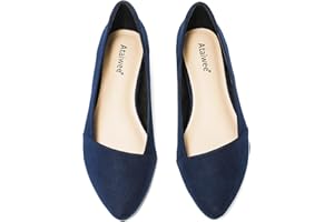 Ataiwee Women's Wide Width Flat Shoes - Ladies Pointed Toe Suede Slip On Office Ballet Flats.