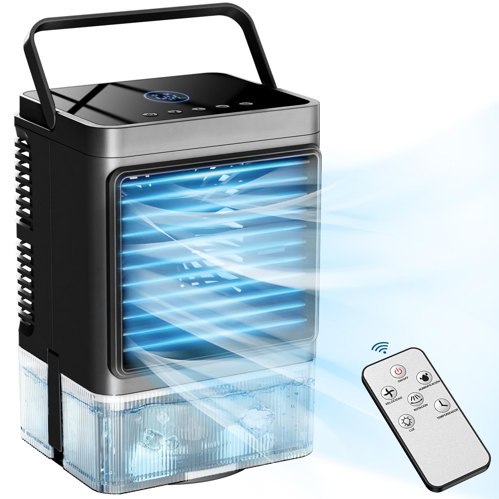 HIFRESH Mini Cooler for Room Cooling, USB Operated Mini Air Cooler with Remote, LED Screen, 90° Rotate, 7-Color Light, 4H Tim