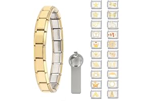 Paffartt 22Pcs Italian Charms Armband Set Classic Glieder Italy Charm 9mm Abnehmbare Edelstahl Modul Armband mit Öffnungswerkzeugen für Modischer Handbemaltes Vintage Basisarmband Italienische Charms