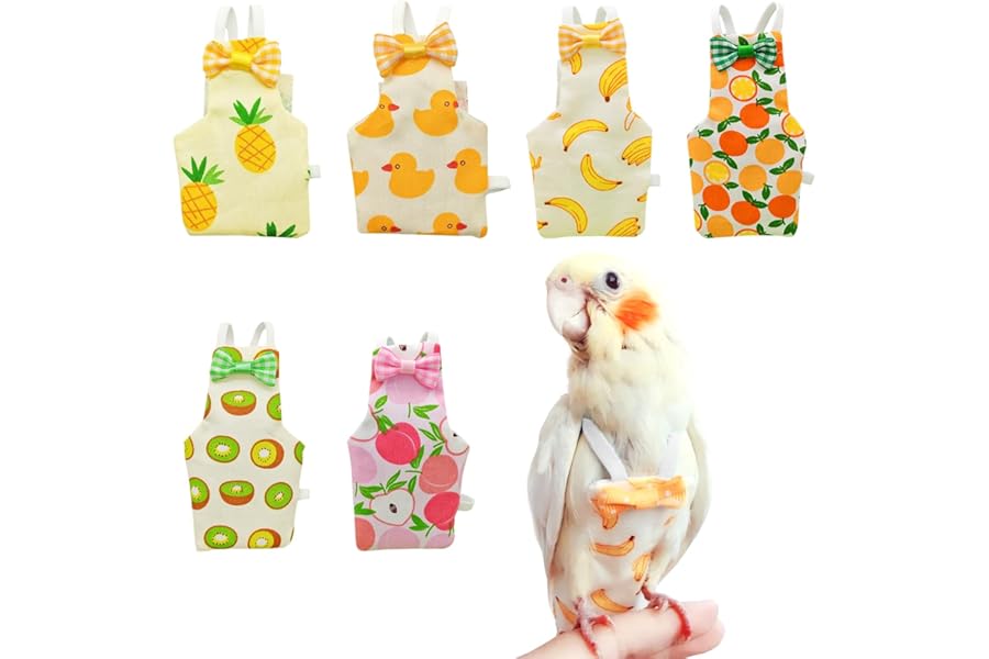 6 Pcs Bird Diapers FAURAPMNG Parrot Nappy Flight Suit Reusable Cockatiel Clothes with Elastic Back Rope Waterproof Inner Layer Washable Diaper Pants for Parakeets, Budgies, Mini Macaws, Quaker Parrots