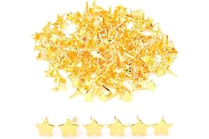 LZKHEH 100x Mini-Stern-Brads, Metall, 8mm, Gold-Finish, zum Basteln, Scrapbooking, Papierverschluss und als Musterklammern für Musterbeutel. Vielseitig einsetzbare Bastelklammern!