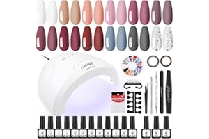SPTHTHHPY Gel Nail Polish Starter Kit 12 Colours Soak Off Gel Nail Polish Set with 48W Nail Lamp Glossy & Matte Top and Base Coat Manicure Tools for Beginner