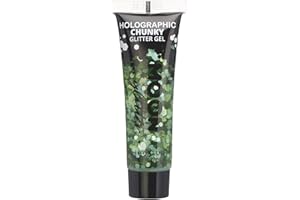 Holographic Chunky Face & Body Glitter Gel by Moon Glitter - Green - Cosmetic Festival Glitter Face Paint for Face, Body, Hair, Nails - 12ml