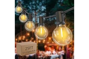Yuusei Festoon Lights Outdoor 25Ft, LED String Lights Mains Powered with 12+1 Shatterproof G40 Bulbs, Weatherproof Globe Garden String Lights for Patio, Wedding, Party, Terrace, 2700K, E12 Base