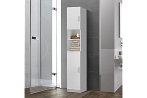 ‎ML DESIGN MODERN LIVING ML-Design Badezimmerschrank Weiß, 30 x 190 x 25 cm, Hochschrank für Badezimmer, Badschrank mit 6 Fächern und 2 Türen, viel Stauraum, Badregal aus MDF, Schmaler Schrank, Aufbewahrungsschrank Badmöbel