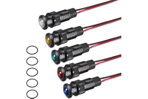 PATIKIL 5Pcs 8mm(5/16") Indicator Light,12V-24V AC/DC LED Plastic Shell Signal Lamp Waterproof IP67 Round Head Signal Lights with 150mm(5.9") Cable for Boat Car,5 Colors