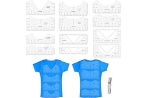 LncBoc 12 Pieces T-Shirt Alignment Tools Transparent T-Shirt Ruler with Guide Tool for Designing Clothing Back and Front, Tshirt Ruler Guide Tool Set for V-Neck