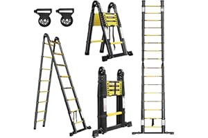 Yuenfong - Scala telescopica pieghevole in alluminio, 5 m, antiscivolo, multiuso, portata massima 150 kg, 2,5 + 2,5 m, colore nero