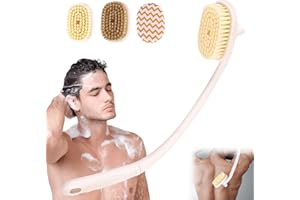 DELAMIYA Szczotka do pleców z długą rączką, 3 w 1, do prysznica, zdejmowana szorownica do pleców, ergonomiczna szczotka prysznicowa, miękkie włosie, aplikator do mycia ciała, dla seniorów, mężczyzn i kobiet