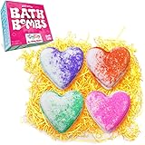 4 x Bombe da Bagno a Cuore Grande di Zimpli Gifts, Set Regalo Idratante Effervescente per Lei, Regali di San Valentino e Fest