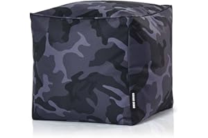 ‎GREEN BEAN Green Bean Sitzsack-Hocker 40x40x40cm mit EPS-Perlen Füllung - Fußhocker Fußkissen Sitz-Pouf für Sitzsäcke - Bodenkissen für Kinder und Erwachsene - Fußablage Sitzkissen Sitzhocker Camouflage Schwarz