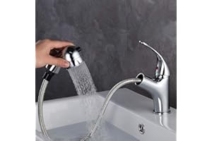 VIRTUDRILL Rubinetto da bagno con doccetta estraibile e due modalità di flusso d'acqua, per bagno lavabo o lavandino, regolabile caldo e freddo