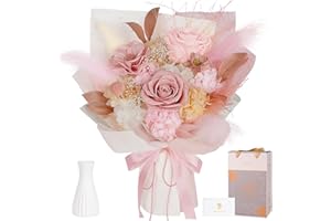 MAMAMIKO Konservierter Blumenstrauß – Echte Rosen & Blumen zur Lieferung, Langanhaltende Altrosa Forever-Kamelien, Ewiger Rosenstrauß für Mutter, Ehefrau, Jubiläums- & Geburtstagsgeschenke für Frauen