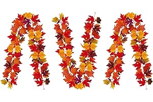 PERECHGES 3 Stück Künstliche Herbstgirlande, 173cm Ahorn Blätter Girlande Herbstdeko Gefälschte Herbstblätter Deko Hängende Rebe Girlande Herbst Dekoration für Haus Garten Wand Kamin Herbst Deko