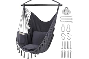 KLHAMKY Silla Colgante Tipo Hamaca con Cojines - Capacidad Máxima de 150kg con Dos Cojines, Kit de Herrajes para Colgar