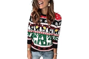 Saodimallsu Weihnachtspullover Damen Christmas Sweater Rundhals Langarm Ugly Strickpullover Rentiermuste Winter Pullover Casual Warm Weihnachten Pullis Oberteile
