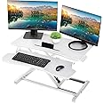 XICEN Standing Desk Converter, Height Adjustable Dual Tiered Computer Workstation, 80x 40cm, Ergonomic Gas Spring Sit to Stand Workstation for Laptop and Monitor Home Office (White)