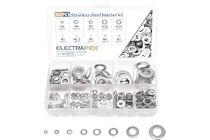 ELECTRAPICK 360Pcs Stainless Steel Flat Washers Assortment Washers Hardware Set, 8 Sizes M2 M2.5 M3 M4 M5 M6 M8 M10, Durable and Rustproof for Home Decoration Factories Repair Construction