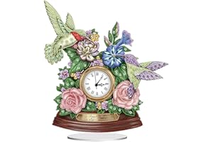 ENCOMAG DIY 5D Diamond Painting Clock Desktop Ornament Kits for Adults Silent Non Ticking Clock Diamond Art Wall Clock Rhinestone Painting Mosaic Art Crafts Home Wall Office School Decor (Flower Hummingbird)