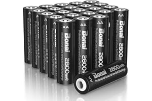 ‎BONAI BONAI 24 szt. Akumulatory AA 1.2V 2800mAh Ni-MH – Super Pojemne Baterie Wielokrotnego Ładowania – Wstępnie Naładowane, Ekologiczne, Do 1200 Cykli