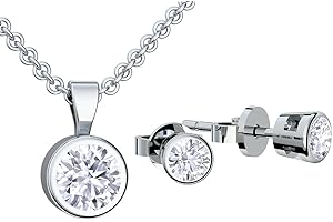 Amoonic Schmuckset Silber 925 Damen Geschenkset Frauen Schmuck SchmuckSet Damen Schmuck Set Geschenk Set Weihnachten Geburtstag Freundin Kette Ohrringe Halskette FF07