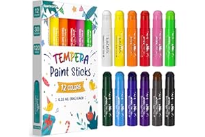 JUPITEARTH 12 Colours Tempera Paint Sticks for Kids, Washable and Quick Drying, Includes 120 Printable Colouring Pages and 30 Reward Stickers, Non-Toxic Art Supplies for Drawing and Creative Crafts