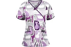HKUOPW Cute Scrubs Uniforms for Women Uniform Ideal for Nurse Dog Cat Printed Medical Healthcare and Beauty Tunics Tops Animal Uniform Doctor Shirts, L