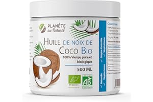 PLANÈTE AU NATUREL Huile de Coco Bio - 500 ml - Vierge, Pure et Biologique - Première pression à frois - 100% biologique - Cuisine et cosmétique