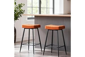 AINPECCA Bar Stools Set of 2-Velvet Orange Barstools with Black Metal Legs, Kitchen Island Stools, High Bar Chairs for Island Counter, Pub, Bistro