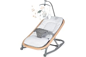 Orzbow Składany Leżaczek dla Niemowląt, Lekki Fotel Bujany dla Niemowląt ze Zdejmowaną Poduszką, Przekształcany w Huśtawkę dla Niemowląt, Regulowany Kąt, 0-9 Miesięcy, Maks, 21 Funtów, Klasyczny Szary
