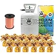 Small Helium Canister with Curling Ribbon and 12 Orange Foil Balloon Weights