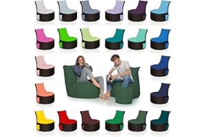 HomeIdeal - 2Farbiger Gamer Sitzsack Lounge für Erwachsene & Kinder - Indoor & Outdoor da er Wasserfest ist - mit EPS Perlen + Hocker, Farbe:Schwarz-Dunkelgrün, Größe:Erwachsene + 35x30 cm