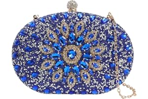 CORIOS Sac de Soirée Femme Sac en Strass à la Main Diamond Embrayage Sacs à Main D'épaule de Mariée Sacs Fourre-Tout Pochette Portefeuille pour Ceremonie Mariage Fête Cocktail Bleu