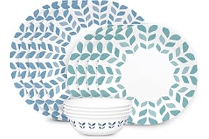 Corelle Vitrelle 12-Piece Glass Dinnerware Set Service for 4, 10.25" Dinner Plates, 8.5" Salad Plates, 18-Oz Soup Cereal Bowls, Northern Pines