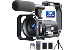CAMWORLD Camcorder Video Camera 5K, 56MP Vlogging Camera for Youtube, WiFi 3" 270° Rotatable Touchscreen Webcam Night Vision Camcorder with 64GB SD Card, Remote, 2 Batteries, Microphone, Tripod, Stabilizer