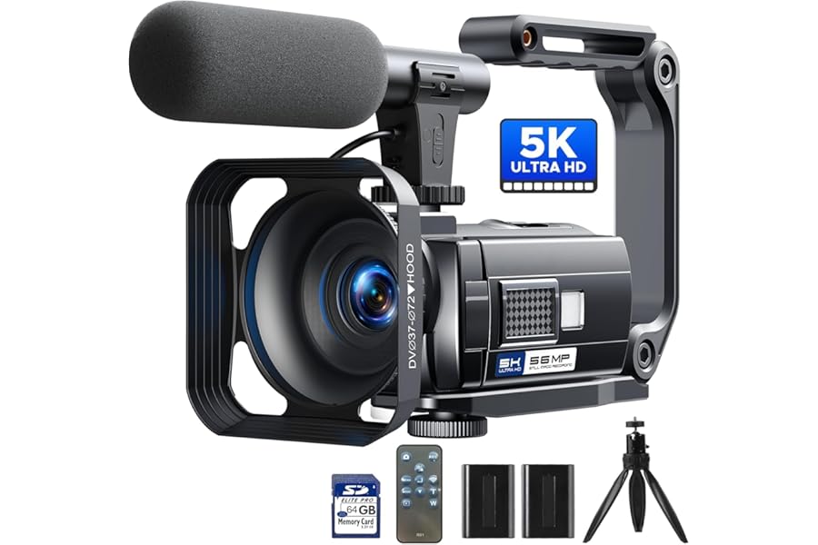 Camcorder Video Camera 5K 56MP Vlogging Camera for YouTube, WiFi, IR Night Vision, 3" 270° Touchscreen, 16X Digital Zoom, Webcam, Stabilizer, Remote Control, 2 Batteries, 64GB SD Card